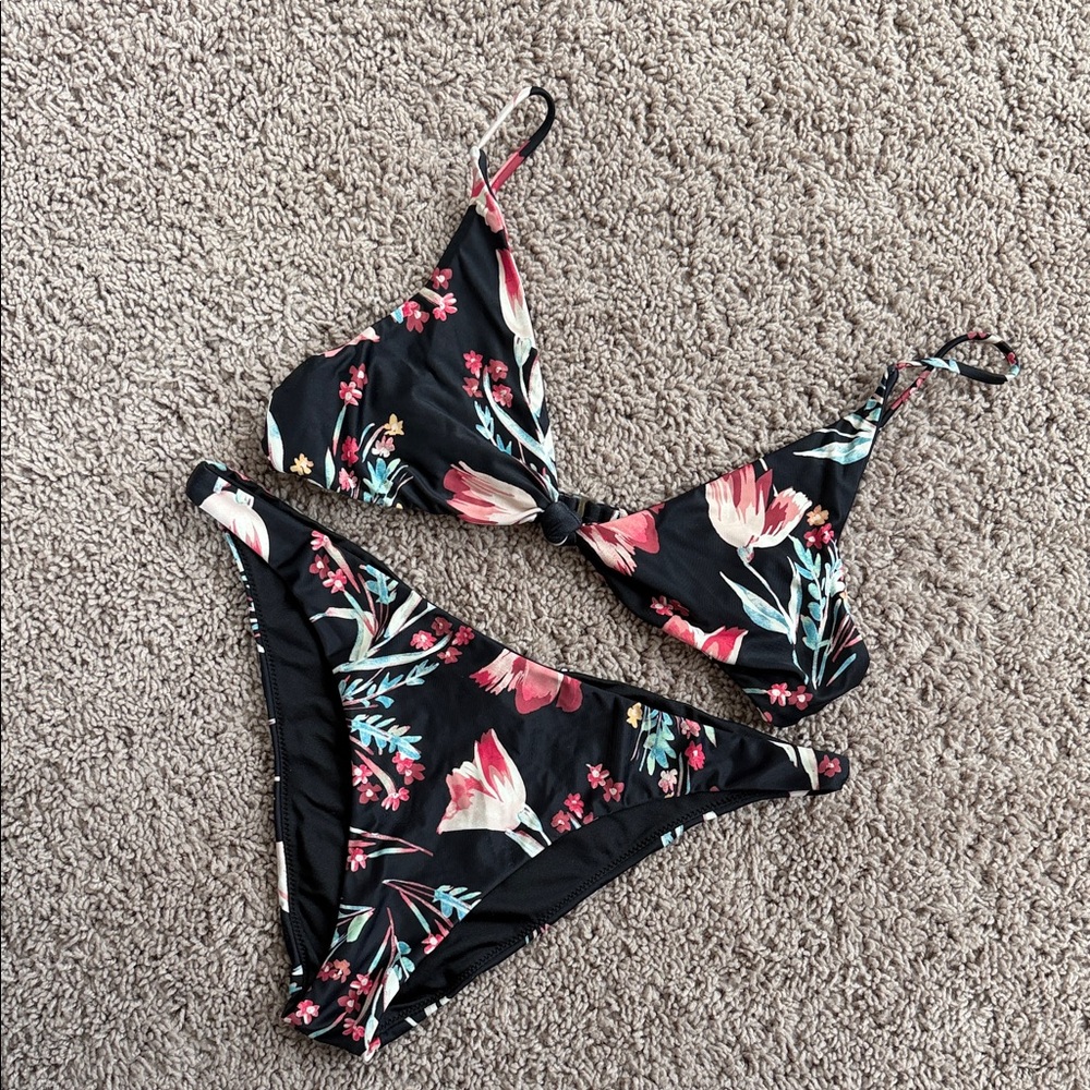 O'Neill Black Bikini with Pink Floral Print